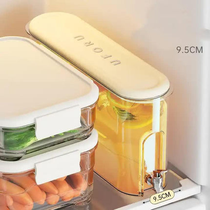 Cream White Refrigerator Cold Water Jug with Tap - 4L Large Capacity Sealed Beverage Dispenser for Juice and Water.