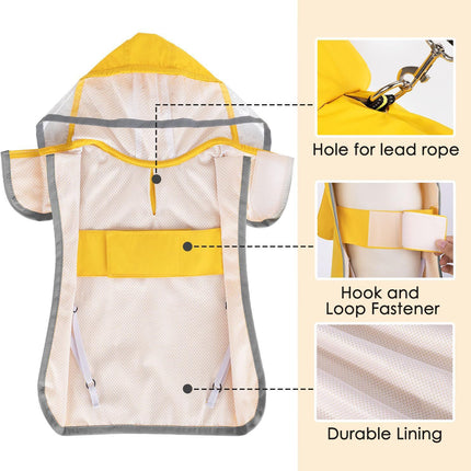 XXL Yellow Reflective Adjustable Pet Raincoat with Hood - Waterproof Dog Jacket, Adjustable Dog Poncho for Outdoor Protection.