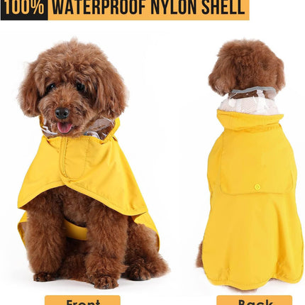 XXL Yellow Reflective Adjustable Pet Raincoat with Hood - Waterproof Dog Jacket, Adjustable Dog Poncho for Outdoor Protection.