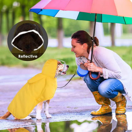 XXL Yellow Reflective Adjustable Pet Raincoat with Hood - Waterproof Dog Jacket, Adjustable Dog Poncho for Outdoor Protection.