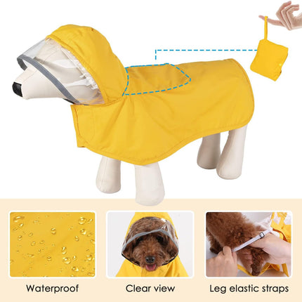 XXXL Yellow Reflective Adjustable Pet Raincoat with Hood - Waterproof Dog Jacket, Adjustable Dog Poncho for Outdoor Protection.