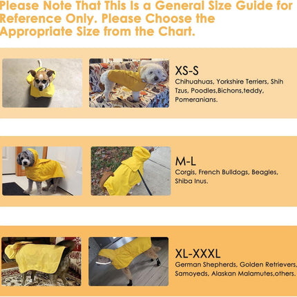 XXXL Yellow Reflective Adjustable Pet Raincoat with Hood - Waterproof Dog Jacket, Adjustable Dog Poncho for Outdoor Protection.