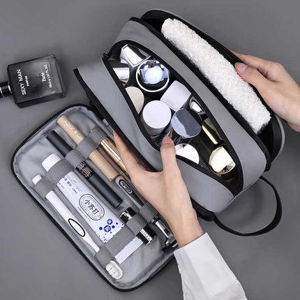 Black Elite Series 3-Layer Large Capacity Men's Toiletry Bag - Portable Travel Cosmetic Organizer with Premium Design.