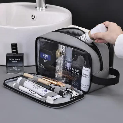 Black Elite Series 3-Layer Large Capacity Men's Toiletry Bag - Portable Travel Cosmetic Organizer with Premium Design.