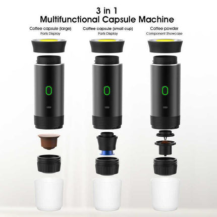 White Portable Espresso Coffee Machine - Universal 3-in-1 Capsule, Coffee Powder, and Espresso Maker.