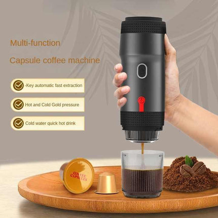 Black Portable Fully Automatic Espresso Coffee Machine - Universal 3-in-1 Capsule, Coffee Powder & Espresso Maker.