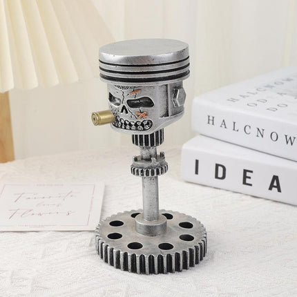 Piston Skull Face Sculpture, Resin Gear Decor, Industrial Style Home Decoration.