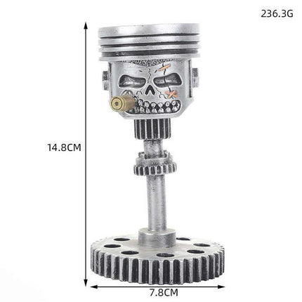 Piston Skull Face Sculpture, Resin Gear Decor, Industrial Style Home Decoration.