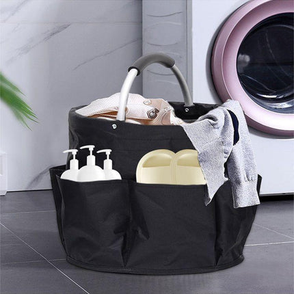 Navy Blue Portable Picnic Basket, Foldable Outdoor Beach Basket with Handle, Multi-Use Storage and Wash Bag.