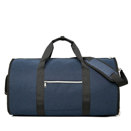 Blue Multi-Functional Travel Duffel Bag with Suit Storage, Foldable Garment Bag for Business Trips.