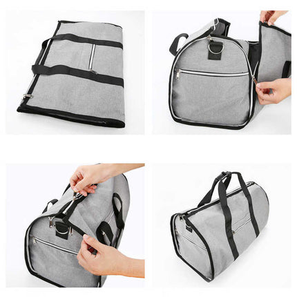 Blue Multi-Functional Travel Duffel Bag with Suit Storage, Foldable Garment Bag for Business Trips.