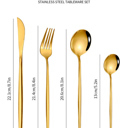 Gold Color Premium 24-Piece Stainless Steel Cutlery Set - Elegant Golden Steak Knife, Fork, and Spoon Set in Luxury Gift Box.