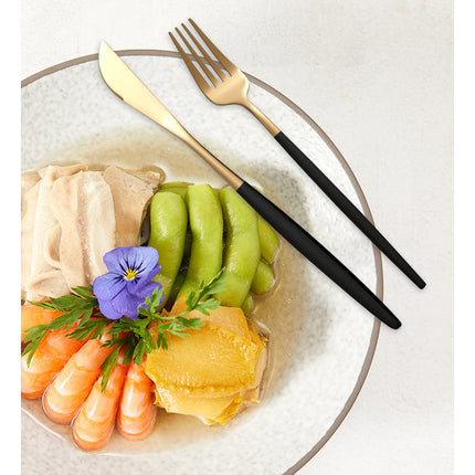 Gold Color Premium 24-Piece Stainless Steel Cutlery Set - Elegant Golden Steak Knife, Fork, and Spoon Set in Luxury Gift Box.