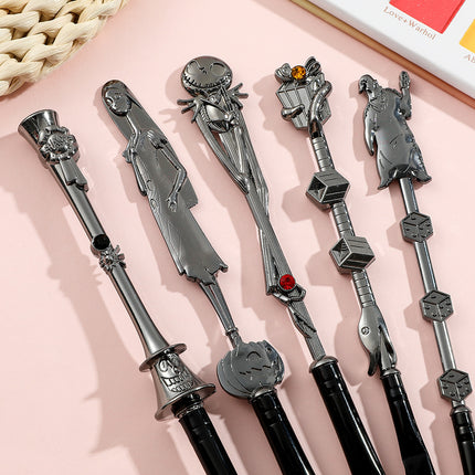 5-Piece Gothic Skeleton Jack Makeup Brush Set - Halloween Horror-Themed Metal Eyeshadow Brushes for Creative Festive Gifts.