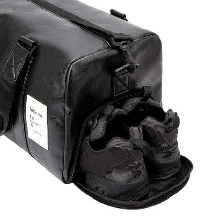 Brown Men's Large-Capacity PU Leather Gym Bag - Travel, Shoulder, and Duffel Bag for Fitness and Yoga.