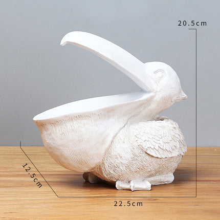 White Pelican Resin Decor Bowl - Unique Key, Candy, and Storage Organizer for Home Decoration.