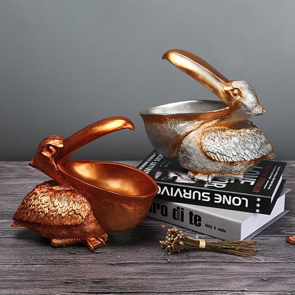 White Pelican Resin Decor Bowl - Unique Key, Candy, and Storage Organizer for Home Decoration.