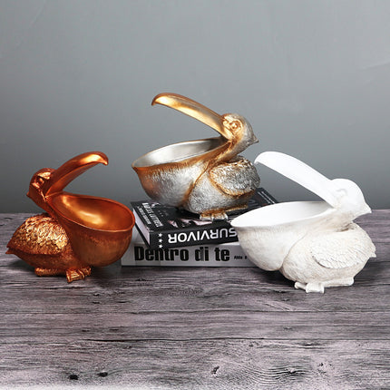 White Pelican Resin Decor Bowl - Unique Key, Candy, and Storage Organizer for Home Decoration.