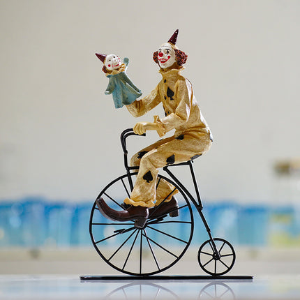 Vintage Circus Clown Figurines - Retro Balloon and Bicycle Ornaments.
