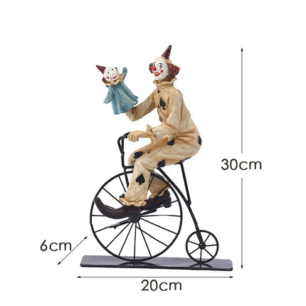 Vintage Circus Clown Figurines - Retro Balloon and Bicycle Ornaments.