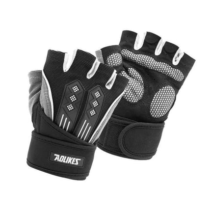 M White Fingerless Workout Gloves with Wrist Support – Non-Slip, Breathable Gym Gloves for Weightlifting and Cycling.