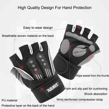 M White Fingerless Workout Gloves with Wrist Support – Non-Slip, Breathable Gym Gloves for Weightlifting and Cycling.