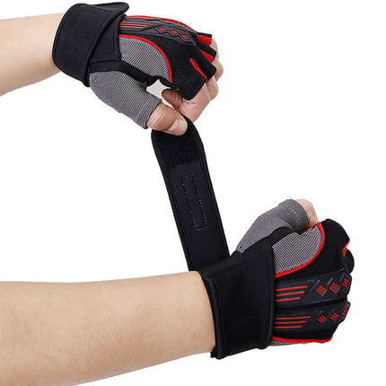M White Fingerless Workout Gloves with Wrist Support – Non-Slip, Breathable Gym Gloves for Weightlifting and Cycling.