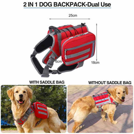 Black Dog Tactical Backpack Harness - Adjustable Outdoor Camouflage Saddle Bag for Dogs.
