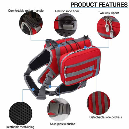 Black Dog Tactical Backpack Harness - Adjustable Outdoor Camouflage Saddle Bag for Dogs.