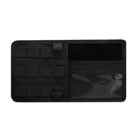 Black Car Sun Visor Organizer - Tactical Molle Storage Panel with Multi-Pocket Design.