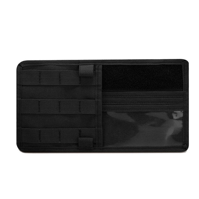 Black Car Sun Visor Organizer - Tactical Molle Storage Panel with Multi-Pocket Design.