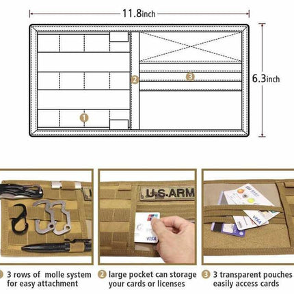 Black Car Sun Visor Organizer - Tactical Molle Storage Panel with Multi-Pocket Design.