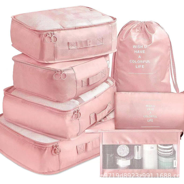 Pink Travel Packing Cube Set - 7-Piece Luggage Organizer for Clothes, Toiletries, and Accessories.