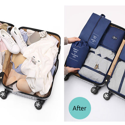 Navy Blue Travel Packing Cube Set - 7-Piece Luggage Organizer for Clothes, Toiletries, and Accessories.