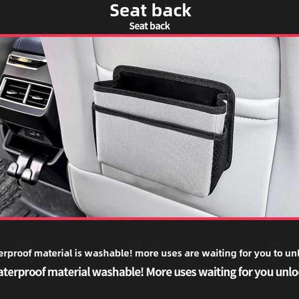 Grey Upgraded Waterproof Car Storage Bag - Multi-Position Hanging Organizer.