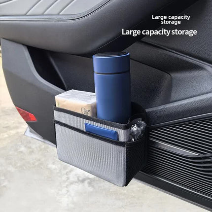 Grey Upgraded Waterproof Car Storage Bag - Multi-Position Hanging Organizer.