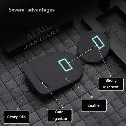 Beige Multifunctional Car Sun Visor Glasses Clip with Card Holder - Compact and Convenient.