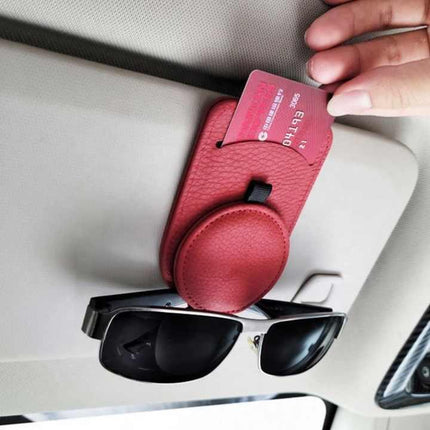 Beige Multifunctional Car Sun Visor Glasses Clip with Card Holder - Compact and Convenient.