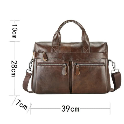 Coffee Men's Genuine Leather Briefcase - Classic Business Messenger Bag.