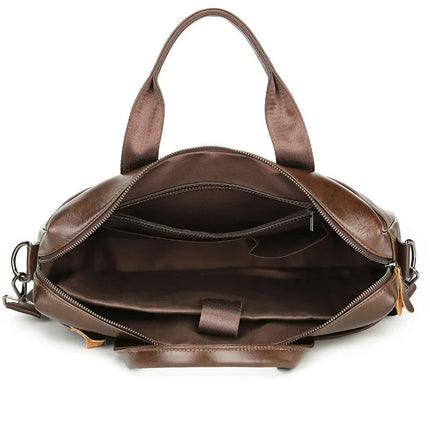 Coffee Men's Genuine Leather Briefcase - Classic Business Messenger Bag.