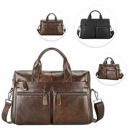 Black Men's Genuine Leather Briefcase - Classic Business Messenger Bag.