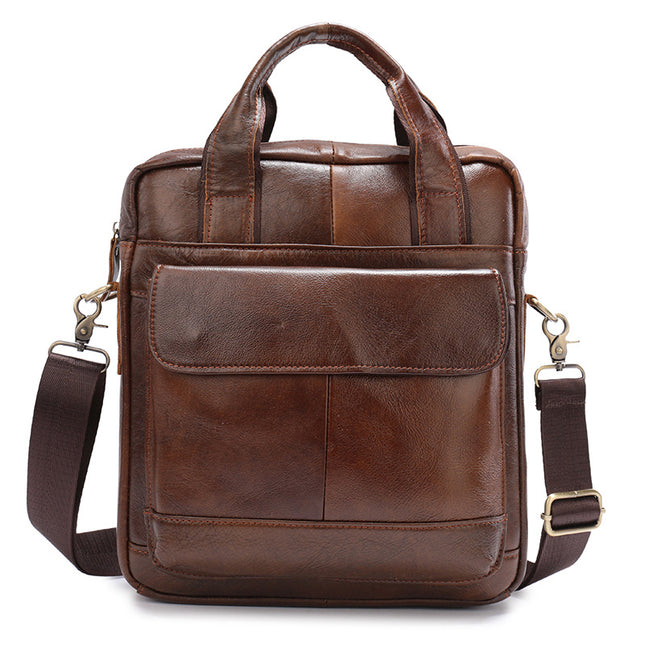 Brown Men's Genuine Leather Shoulder Bag - Vintage Business Briefcase.