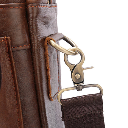 Brown Men's Genuine Leather Shoulder Bag - Vintage Business Briefcase.