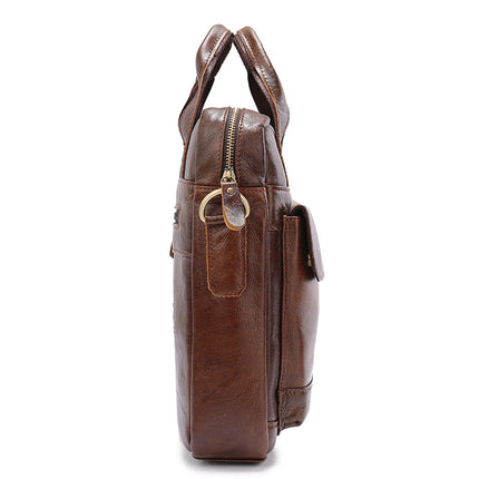 Brown Men's Genuine Leather Shoulder Bag - Vintage Business Briefcase.