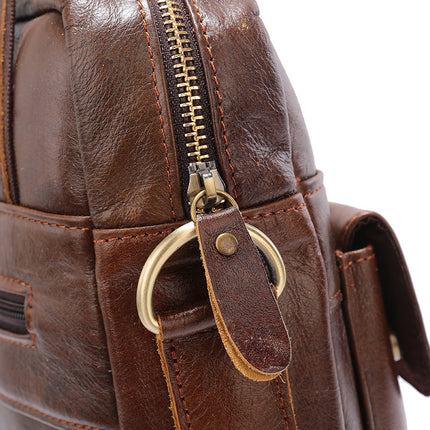 Brown Men's Genuine Leather Shoulder Bag - Vintage Business Briefcase.