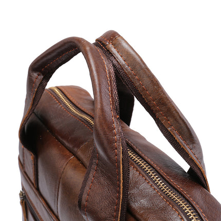 Brown Men's Genuine Leather Shoulder Bag - Vintage Business Briefcase.