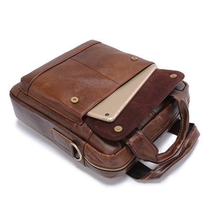 Brown Men's Genuine Leather Shoulder Bag - Vintage Business Briefcase.