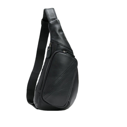 Black Men's Leather Sling Backpack - Casual Crossbody Chest Bag.