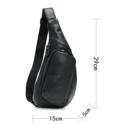 Black Men's Leather Sling Backpack - Casual Crossbody Chest Bag.