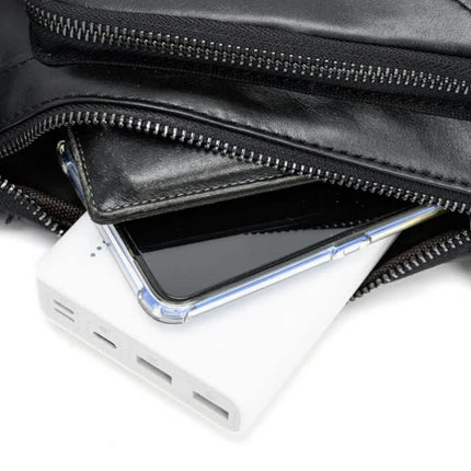 Black Men's Leather Sling Backpack - Casual Crossbody Chest Bag.